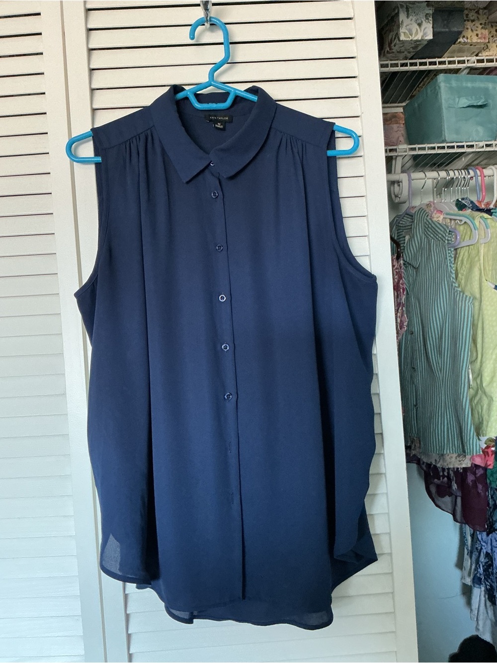 Ann Taylor Navy Sleeveless Button-Front Blouse